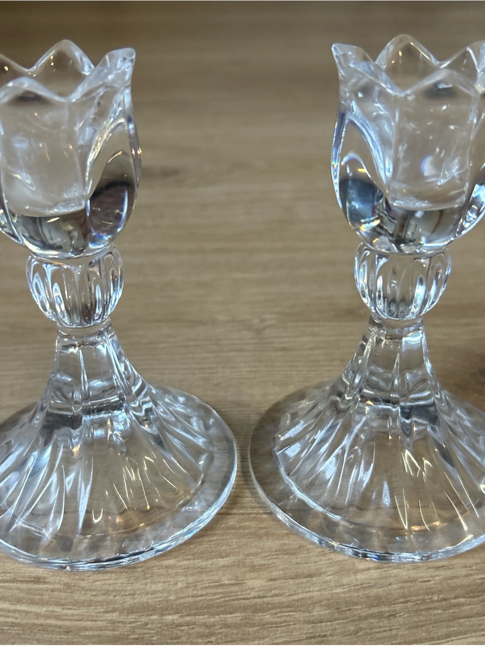 Pair‎ of Clear Glass Crystal Candlestick Holders